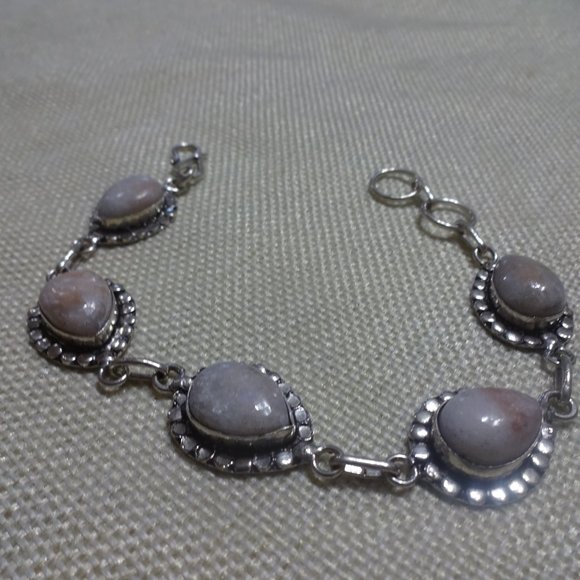 Natural "WHITE AGATE" Handmade Sterling Bracelet Size 8" #318B - Picture 2 of 3